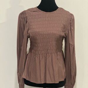 A New Day Mauve Smocked Long Sleeve Blouse - Size Medium